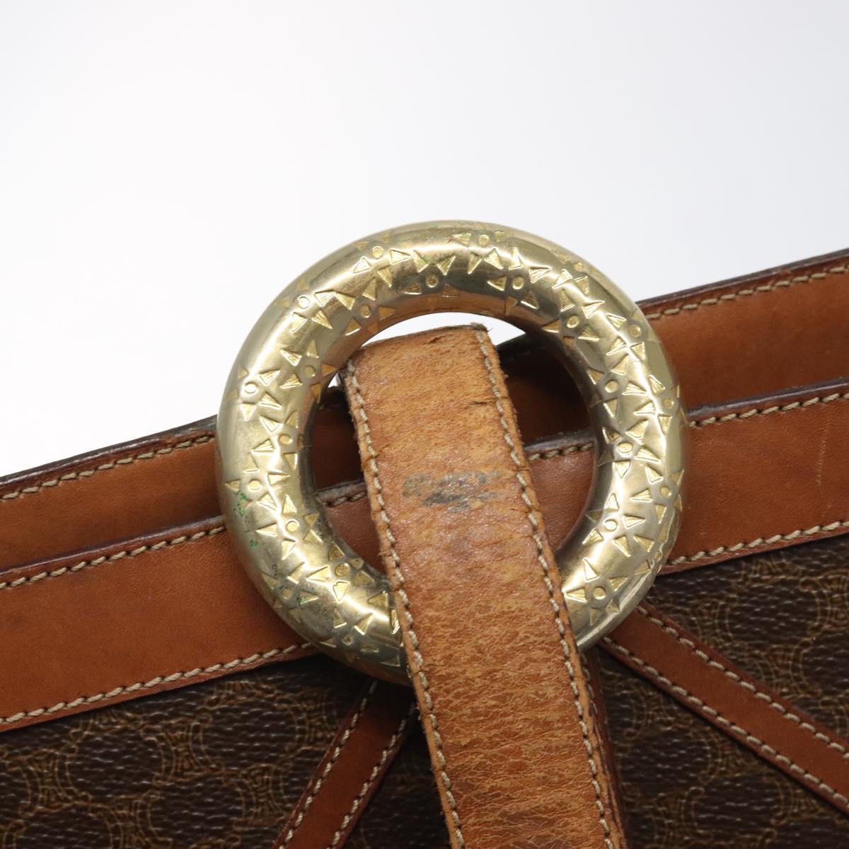 CELINE Macadam Canvas Shoulder Bag PVC Leather Brown Gold Auth 117240