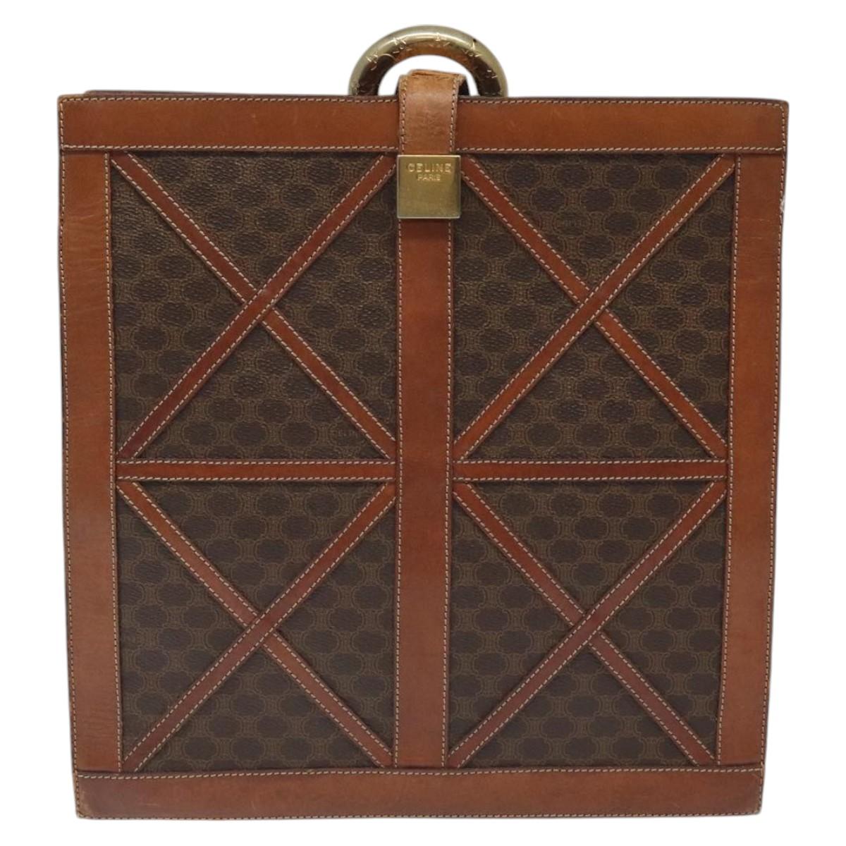 CELINE Macadam Canvas Shoulder Bag PVC Leather Brown Gold Auth 117240