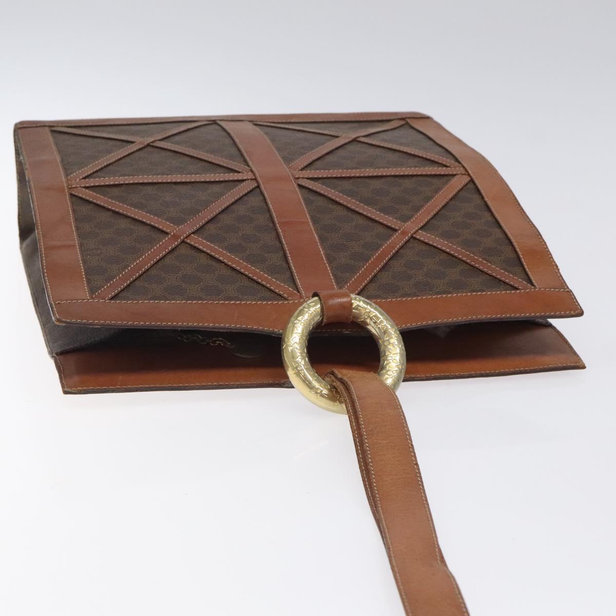 CELINE Macadam Canvas Shoulder Bag PVC Leather Brown Gold Auth 117240