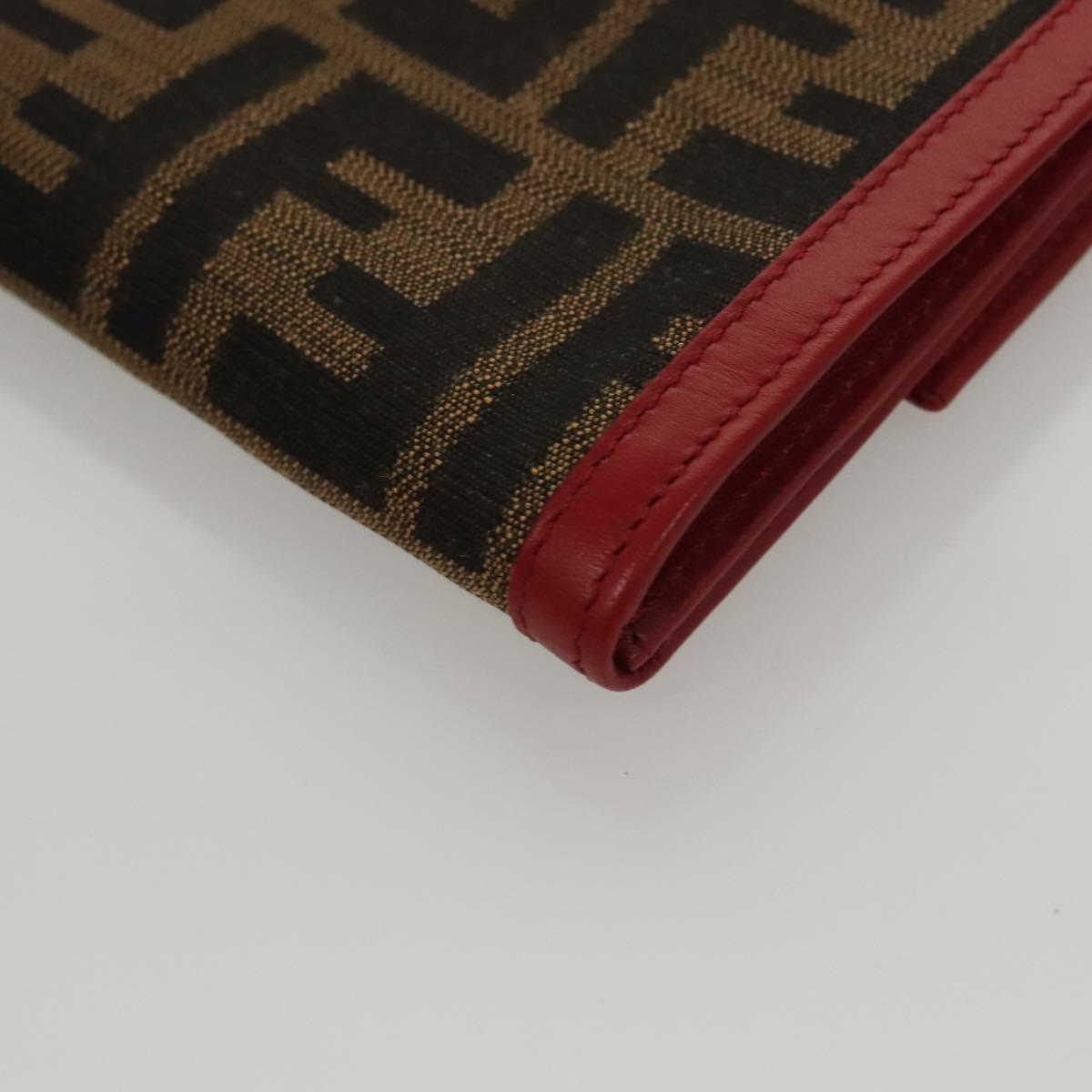 FENDI Zucca Canvas Wallet Black Brown Red Auth 117263