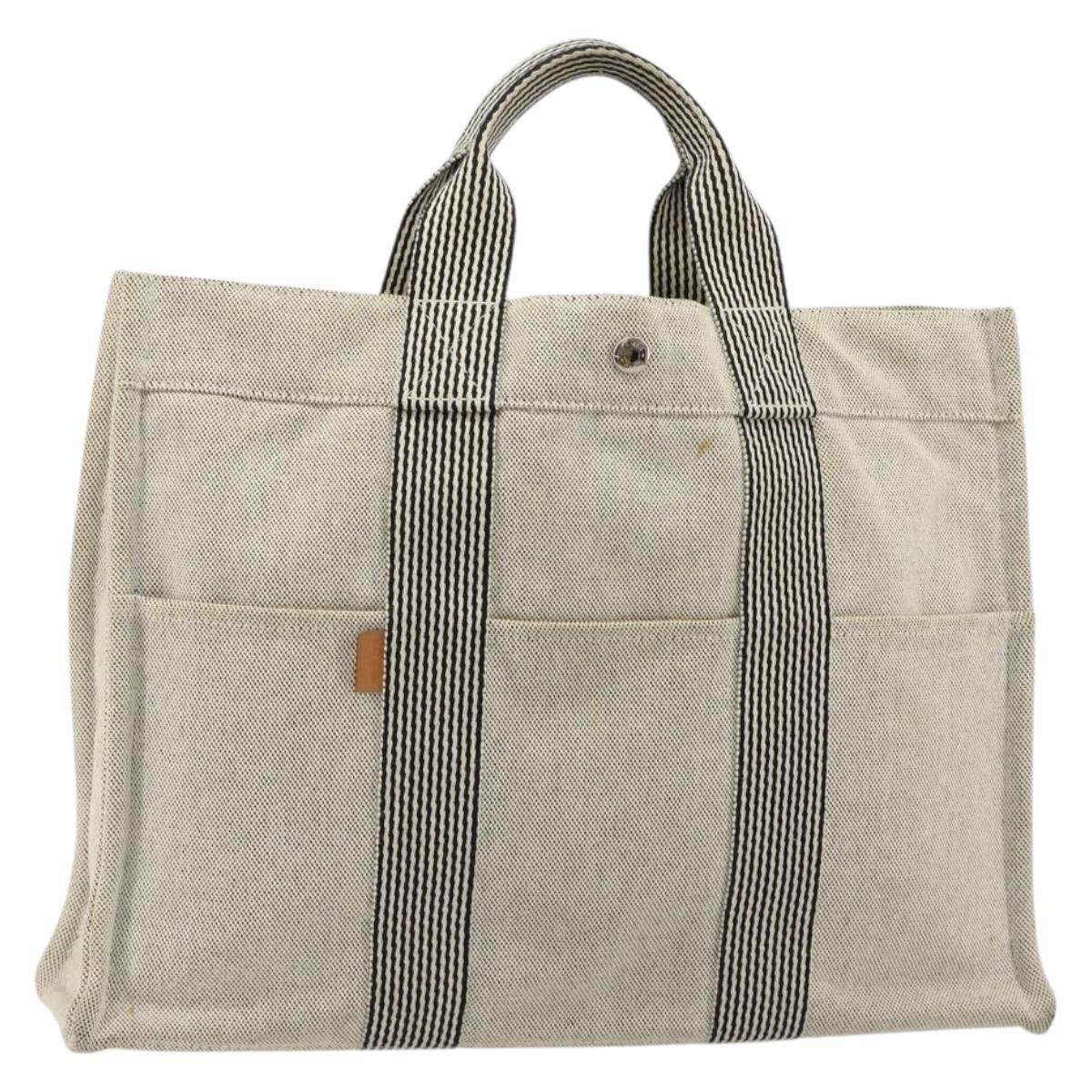 HERMES New Fourre Tout MM Hand Bag Canvas Gray Silver Auth 117285
