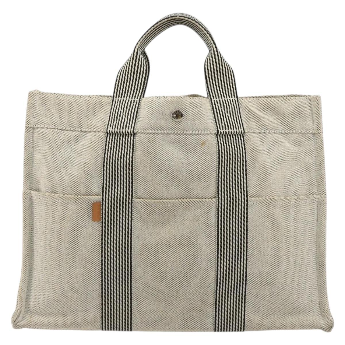 HERMES New Fourre Tout MM Hand Bag Canvas Gray Silver Auth 117285