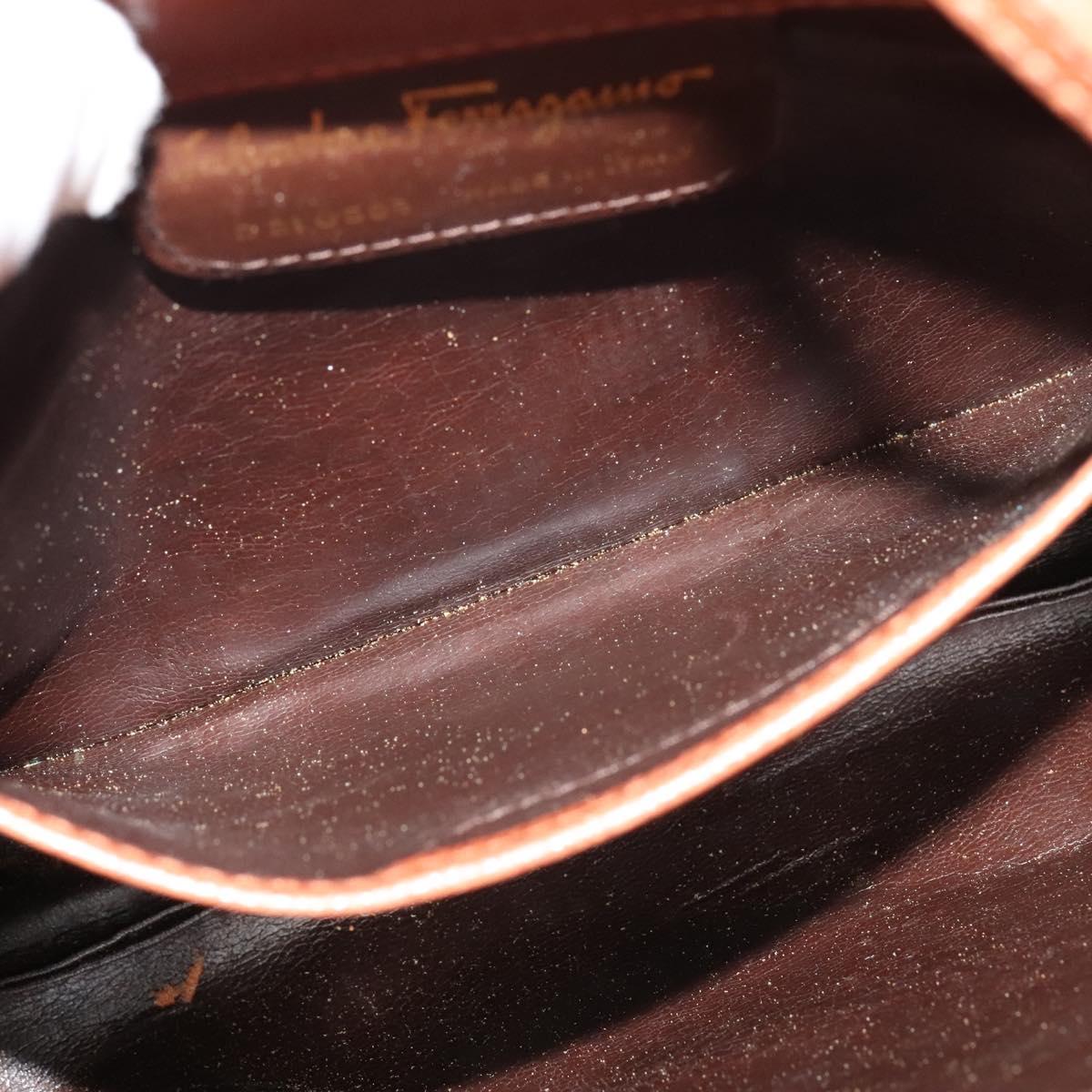 Salvatore Ferragamo Shoulder Bag Leather Brown Gold Auth 117287