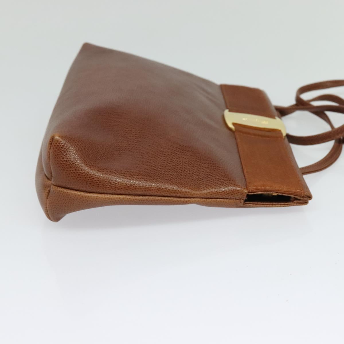 Salvatore Ferragamo Shoulder Bag Leather Brown Gold Auth 117287