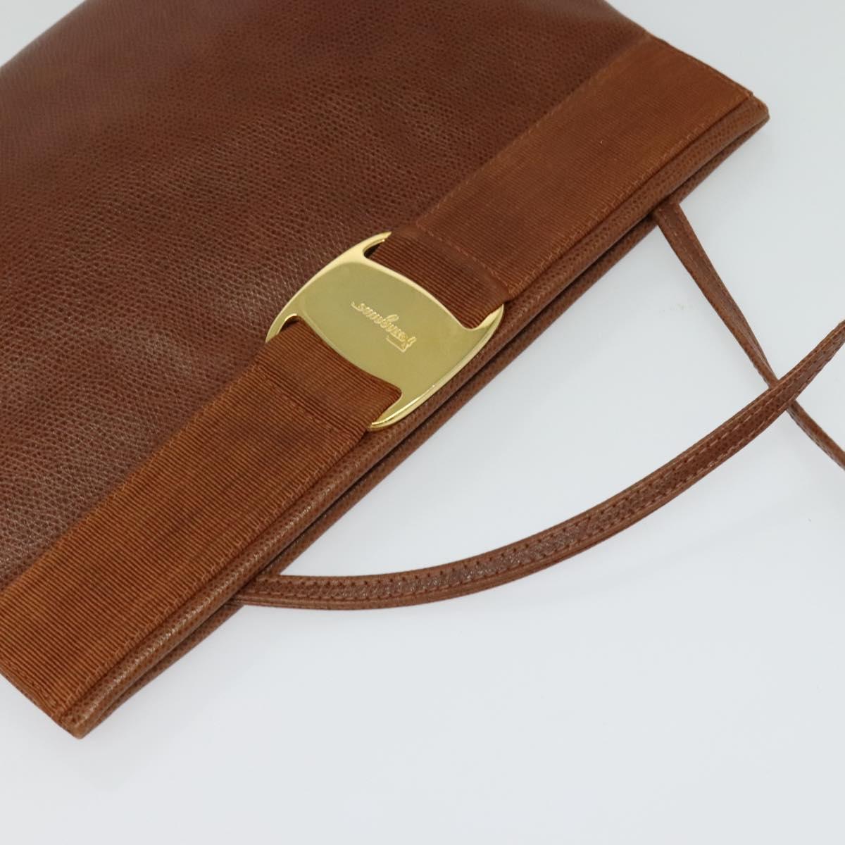 Salvatore Ferragamo Shoulder Bag Leather Brown Gold Auth 117287