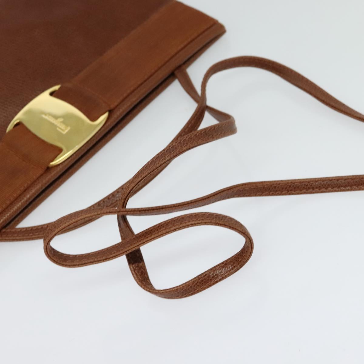 Salvatore Ferragamo Shoulder Bag Leather Brown Gold Auth 117287