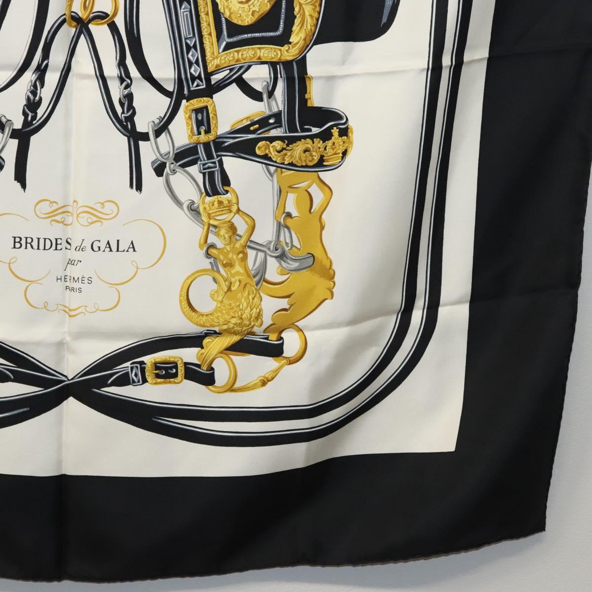HERMES Carre 90 Scarf BRIDES de GALA Silk Black White Auth 117295