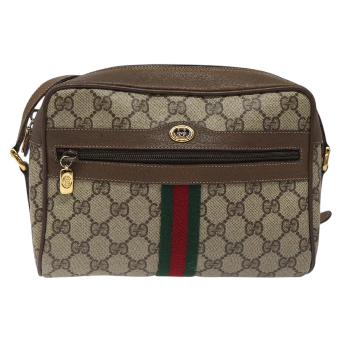 GUCCI GG Supreme Web Sherry Line Bag PVC Beige Red 119 02 004 Auth 117304