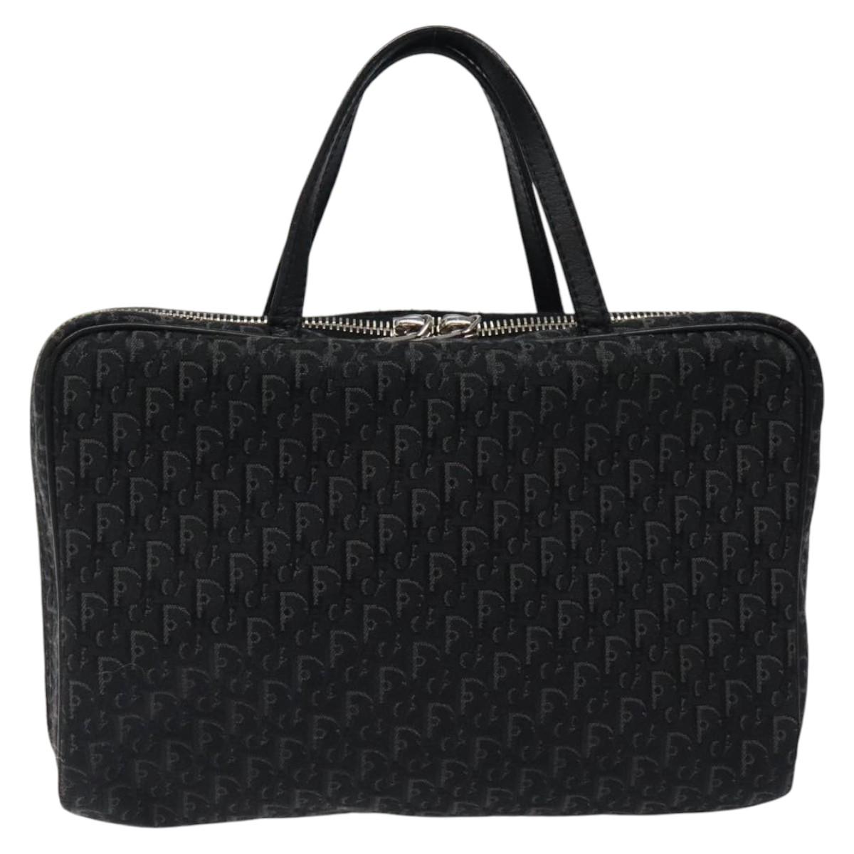 Christian Dior Trotter Canvas Hand Bag Black Silver Auth 117320M