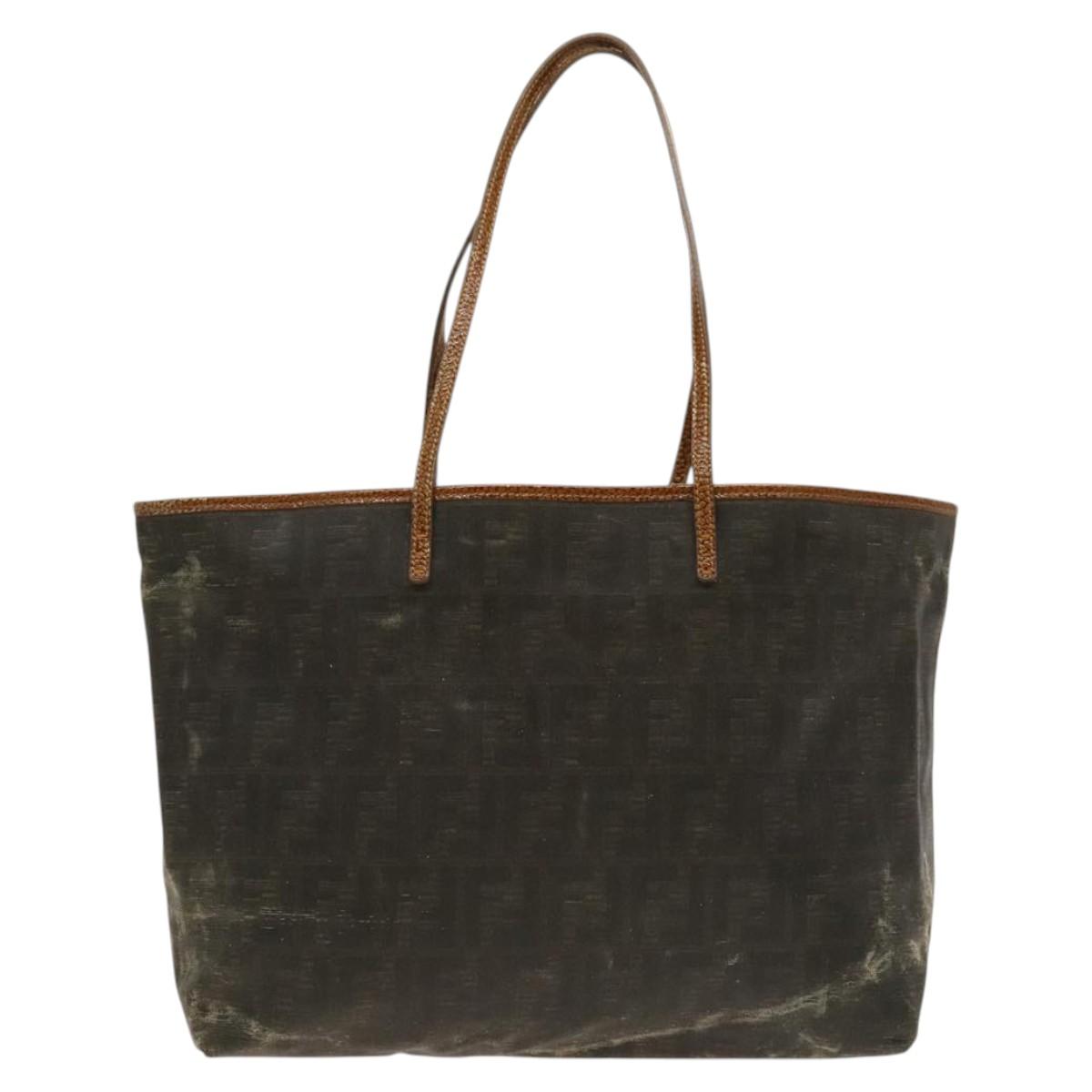 FENDI Zucca Canvas Tote Bag Coated Canvas Brown Khaki Auth 117322