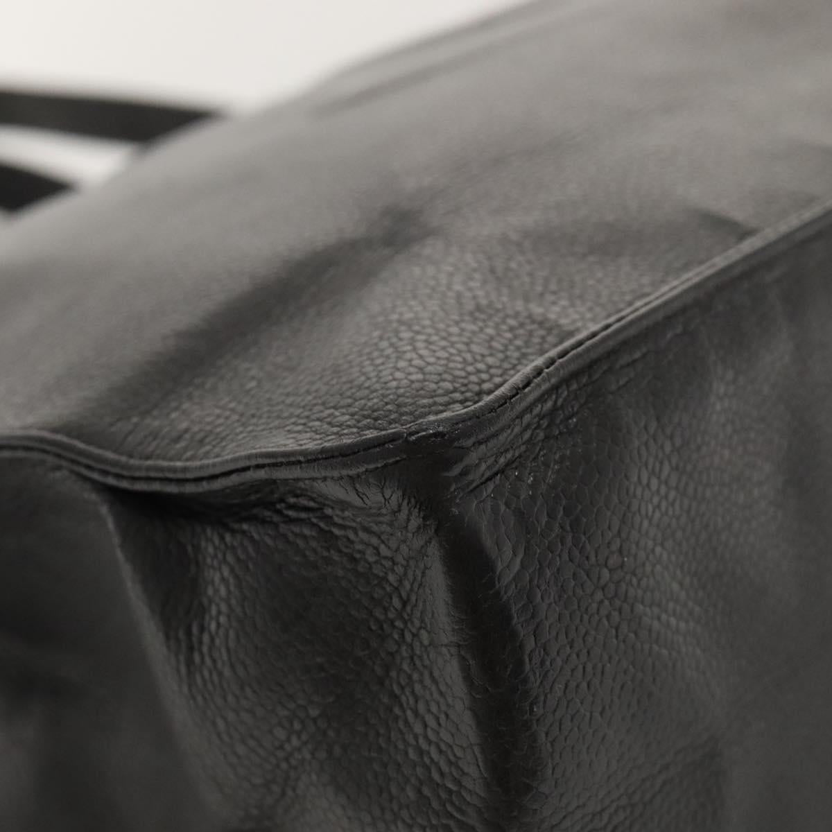 CHANEL COCO Mark Chain Tote Bag Caviar Skin Black CC Auth 117332