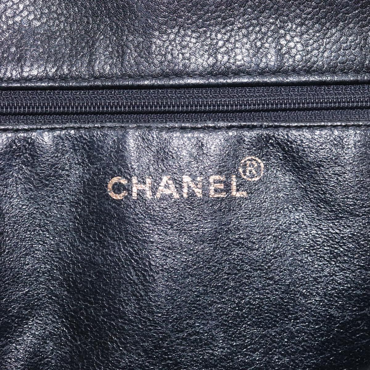 CHANEL COCO Mark Chain Tote Bag Caviar Skin Black CC Auth 117332