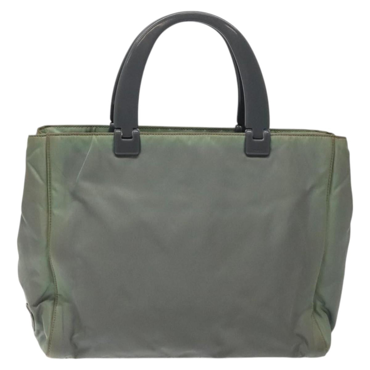 PRADA Hand Bag Nylon Khaki Silver Auth 117333
