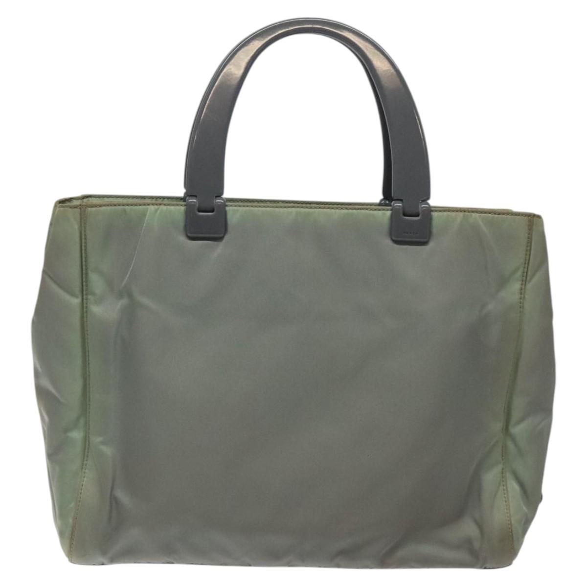 PRADA Hand Bag Nylon Khaki Silver Auth 117333