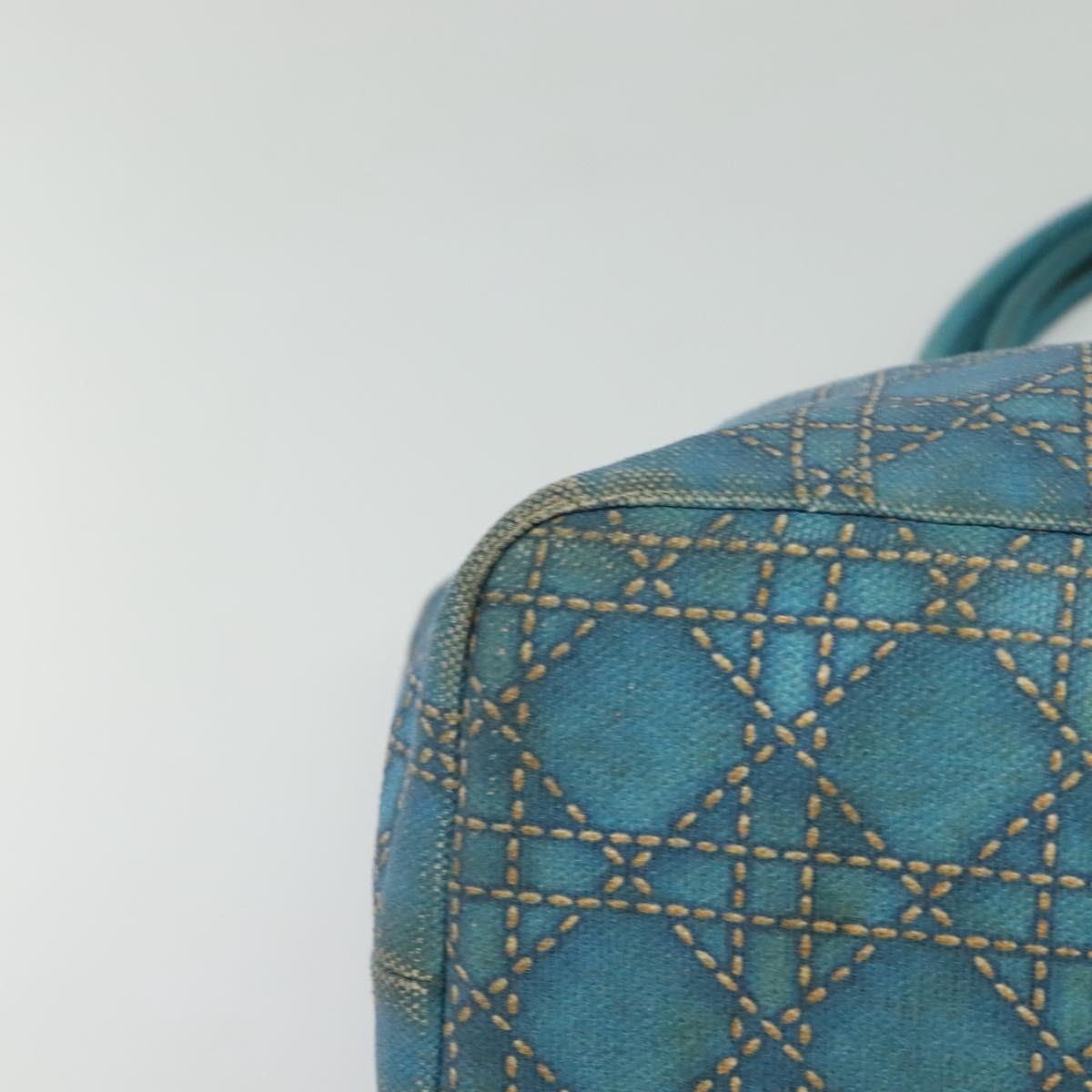 Christian Dior Canage Tote Bag Coated Canvas Blue Silver Auth 117361