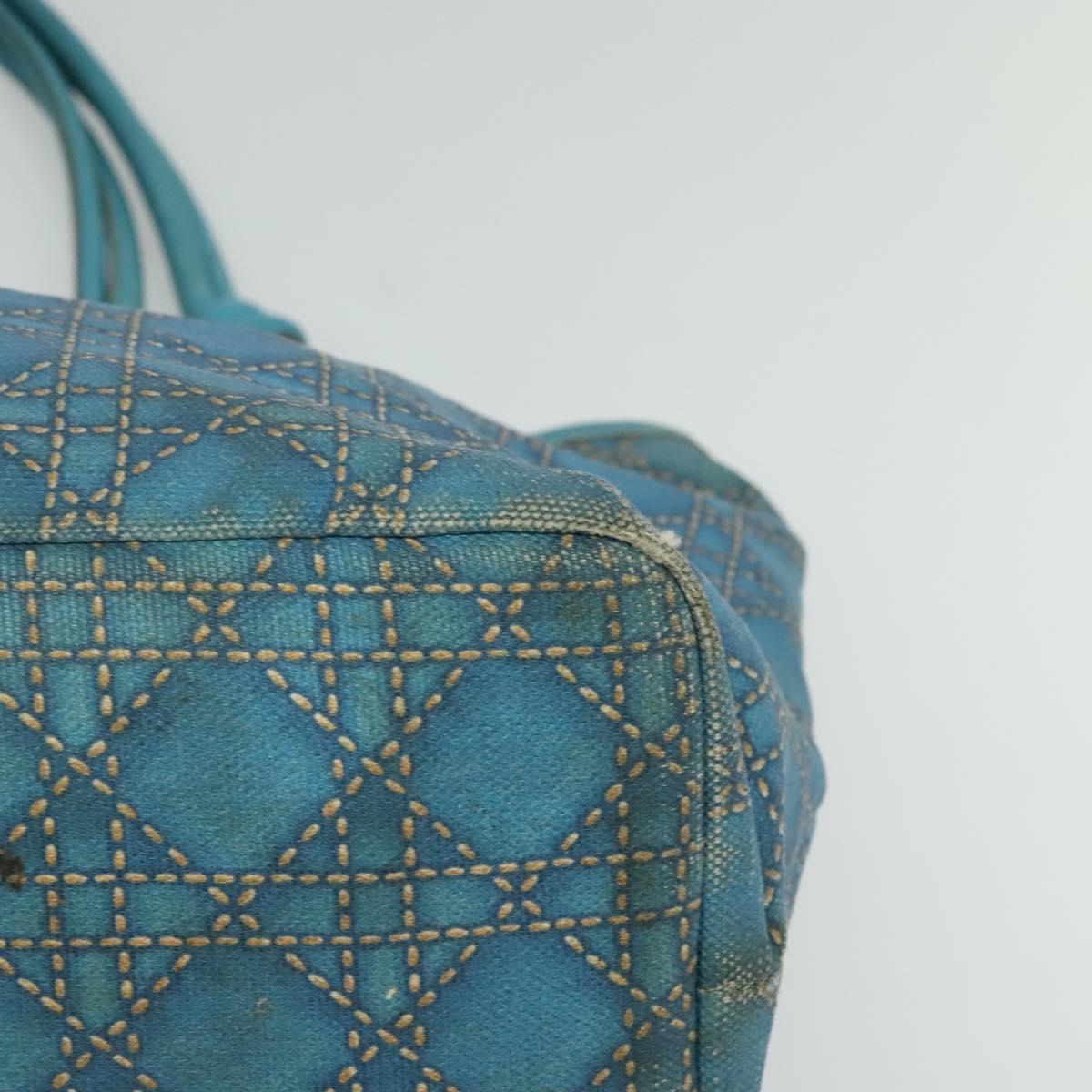 Christian Dior Canage Tote Bag Coated Canvas Blue Silver Auth 117361