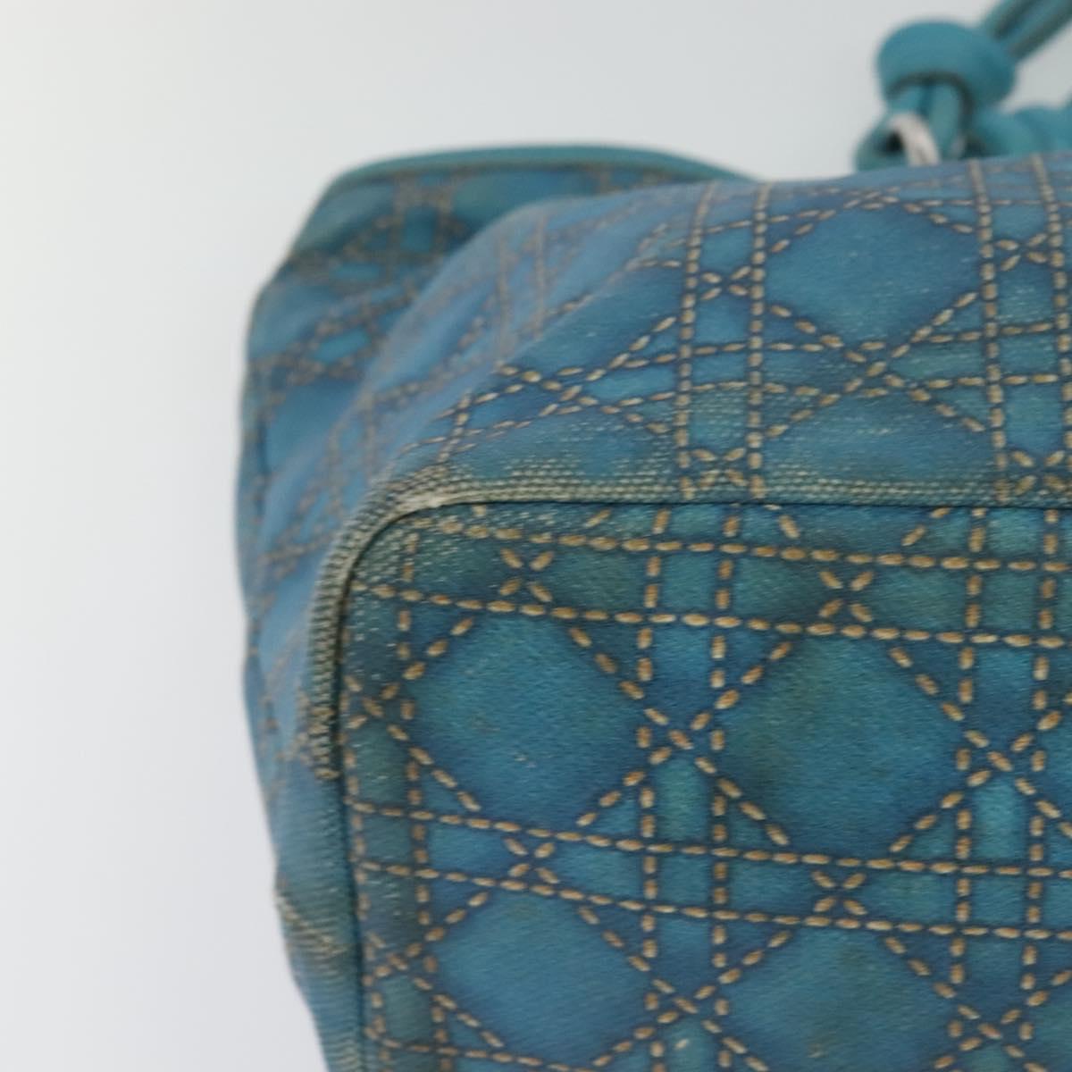 Christian Dior Canage Tote Bag Coated Canvas Blue Silver Auth 117361