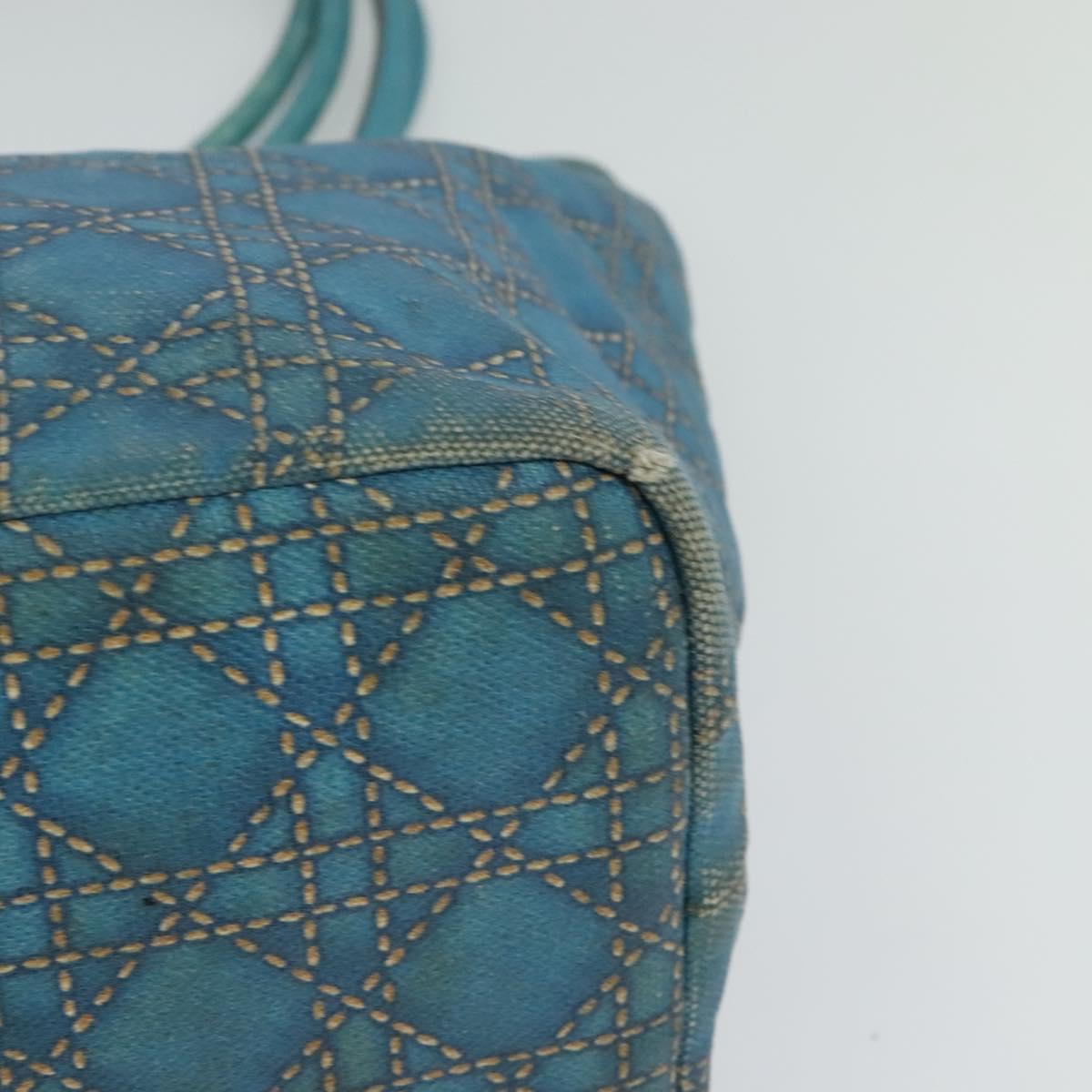 Christian Dior Canage Tote Bag Coated Canvas Blue Silver Auth 117361