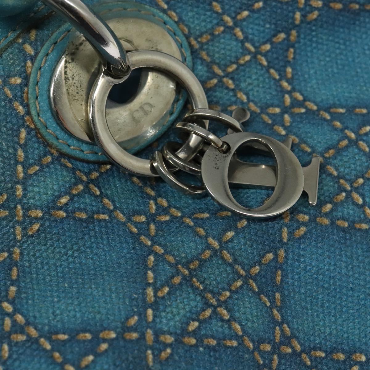 Christian Dior Canage Tote Bag Coated Canvas Blue Silver Auth 117361