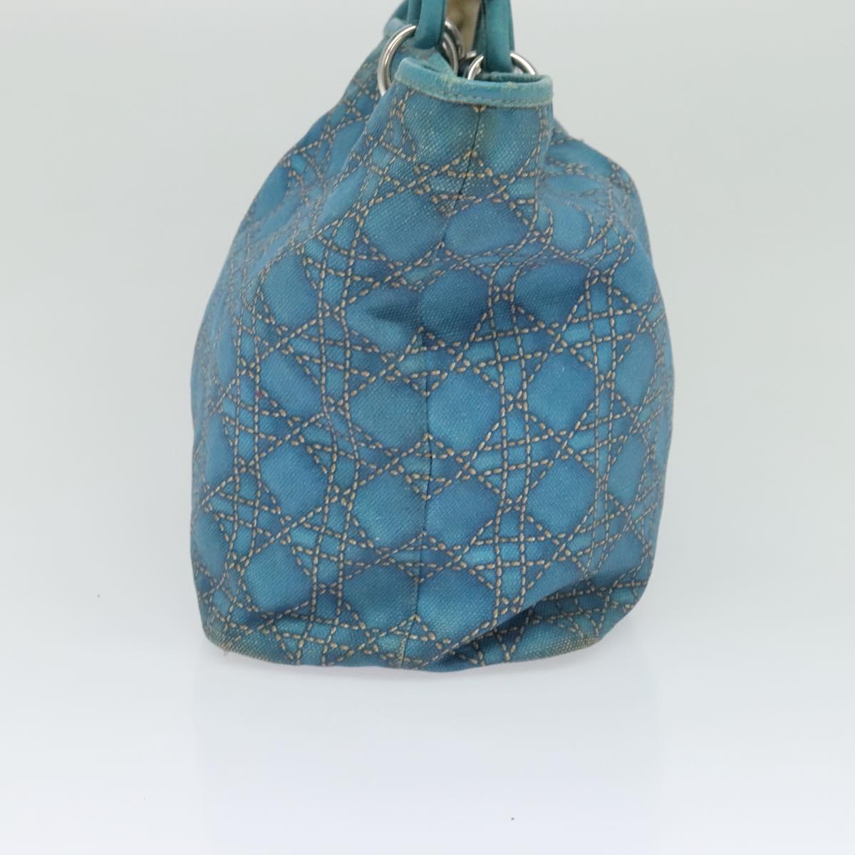 Christian Dior Canage Tote Bag Coated Canvas Blue Silver Auth 117361