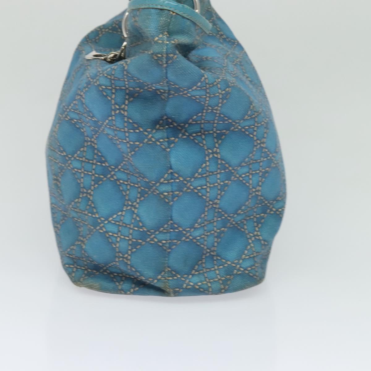Christian Dior Canage Tote Bag Coated Canvas Blue Silver Auth 117361