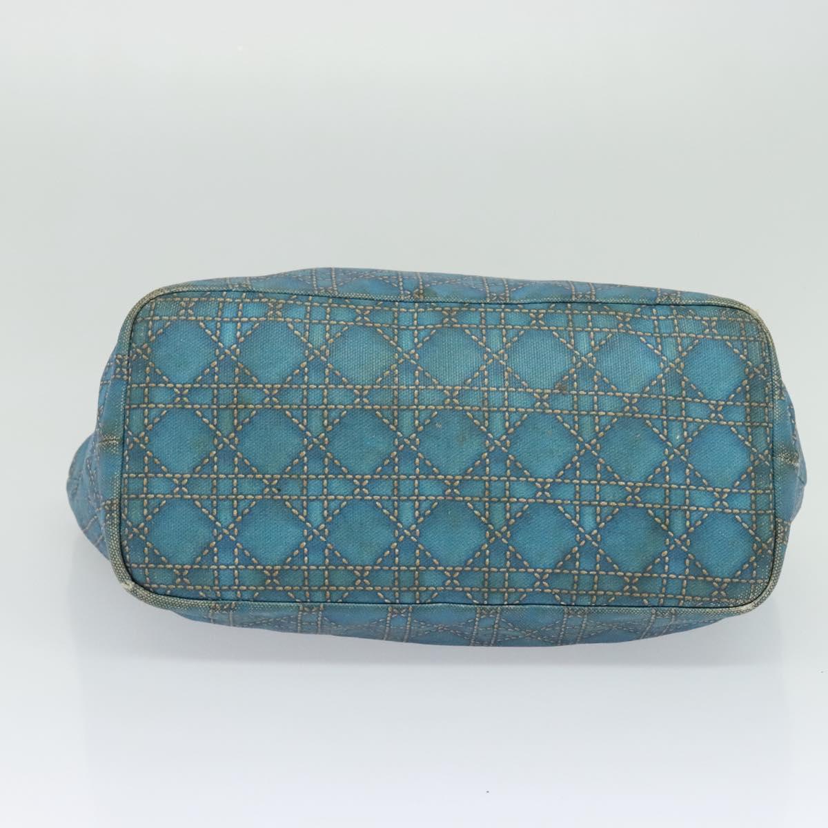 Christian Dior Canage Tote Bag Coated Canvas Blue Silver Auth 117361