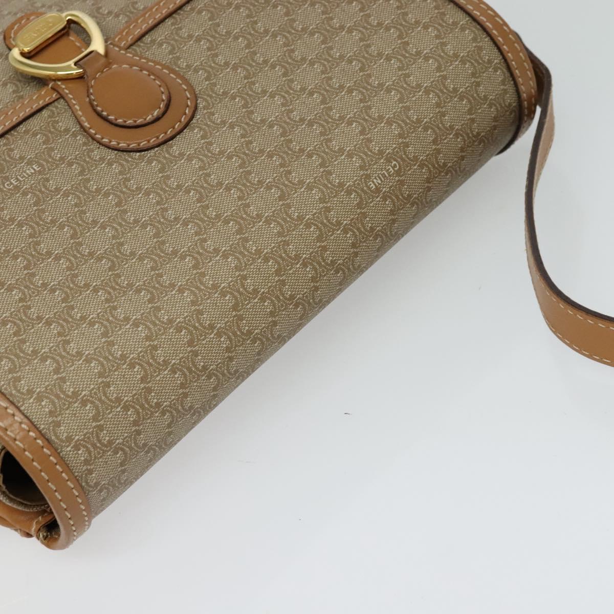 CELINE Macadam Canvas Shoulder Bag Beige Gold Auth 117362