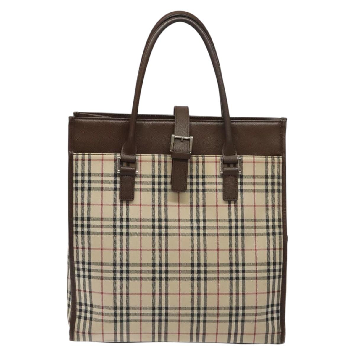 BURBERRY Nova Check Hand Bag Canvas Beige Auth 117364