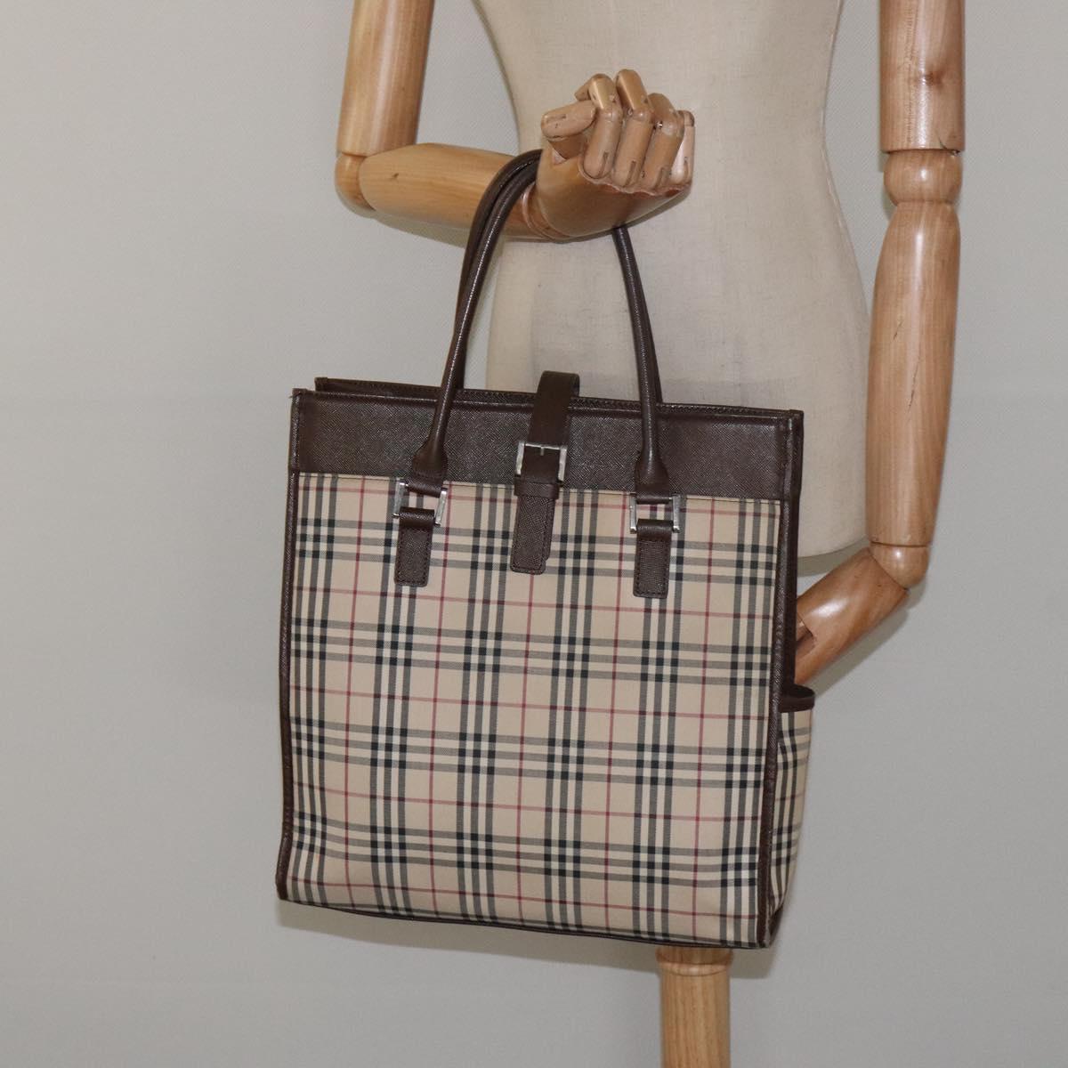 BURBERRY Nova Check Hand Bag Canvas Beige Auth 117364