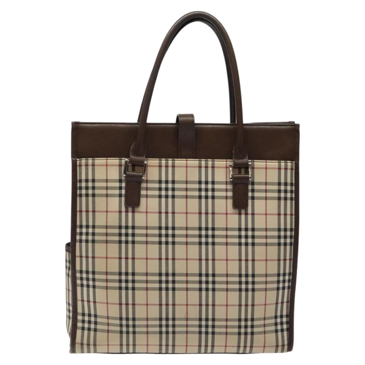 BURBERRY Nova Check Hand Bag Canvas Beige Auth 117364