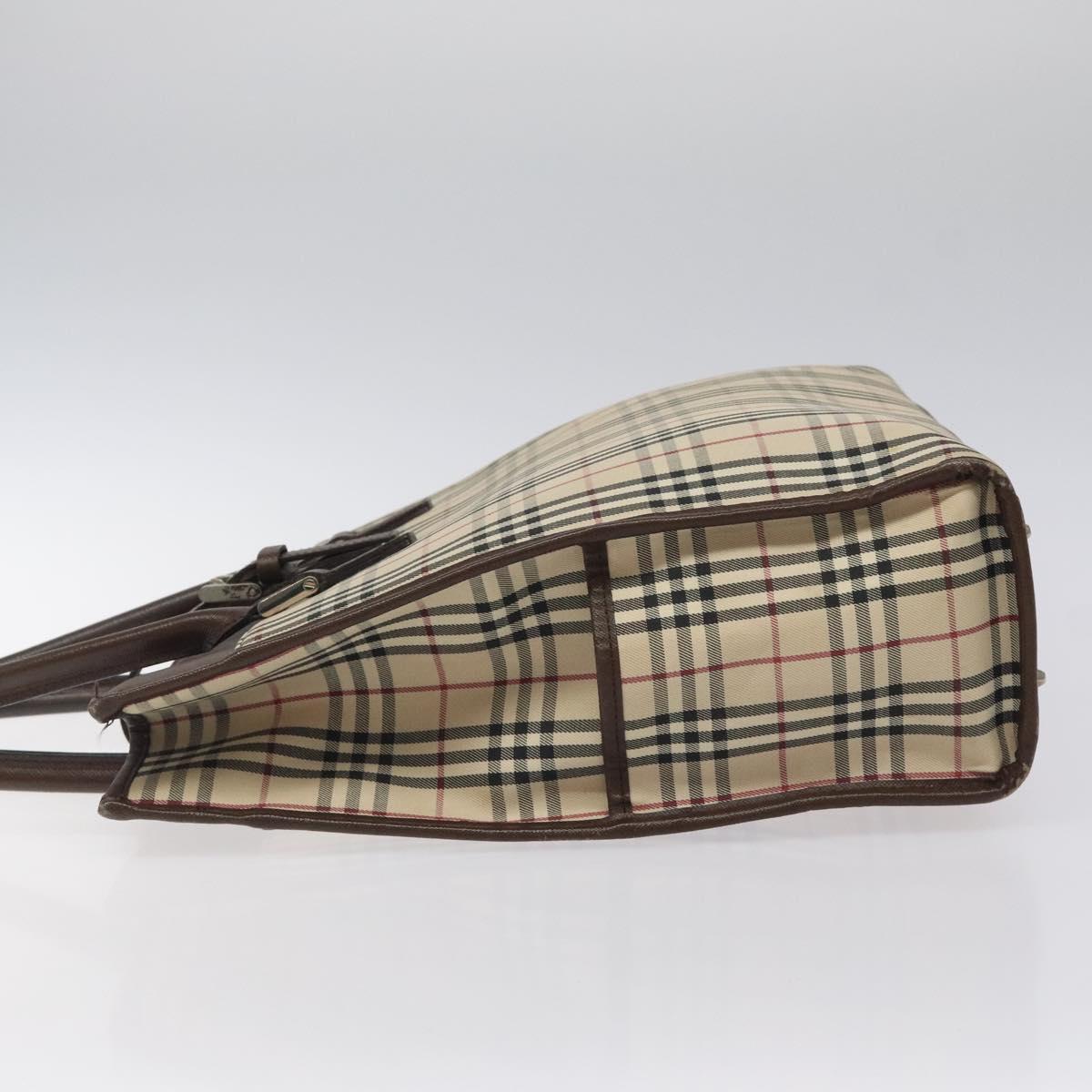 BURBERRY Nova Check Hand Bag Canvas Beige Auth 117364