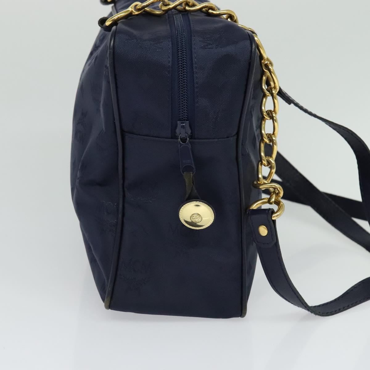 MCM Logogram Vicetos Shoulder Bag Nylon Navy Gold Auth 117398