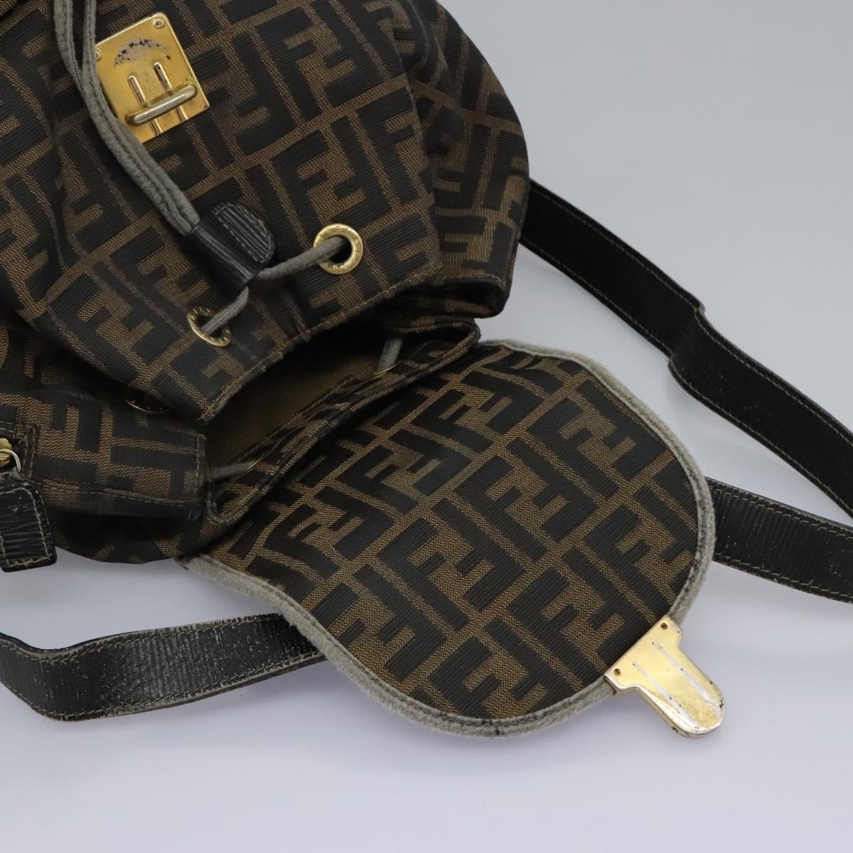 FENDI Zucca Canvas Backpack Brown Black gold Auth 117434