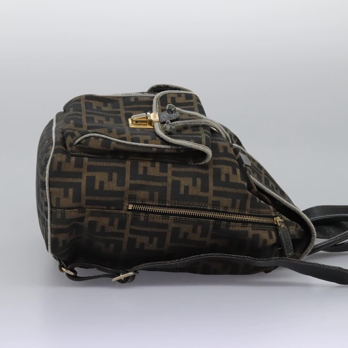 FENDI Zucca Canvas Backpack Brown Black gold Auth 117434