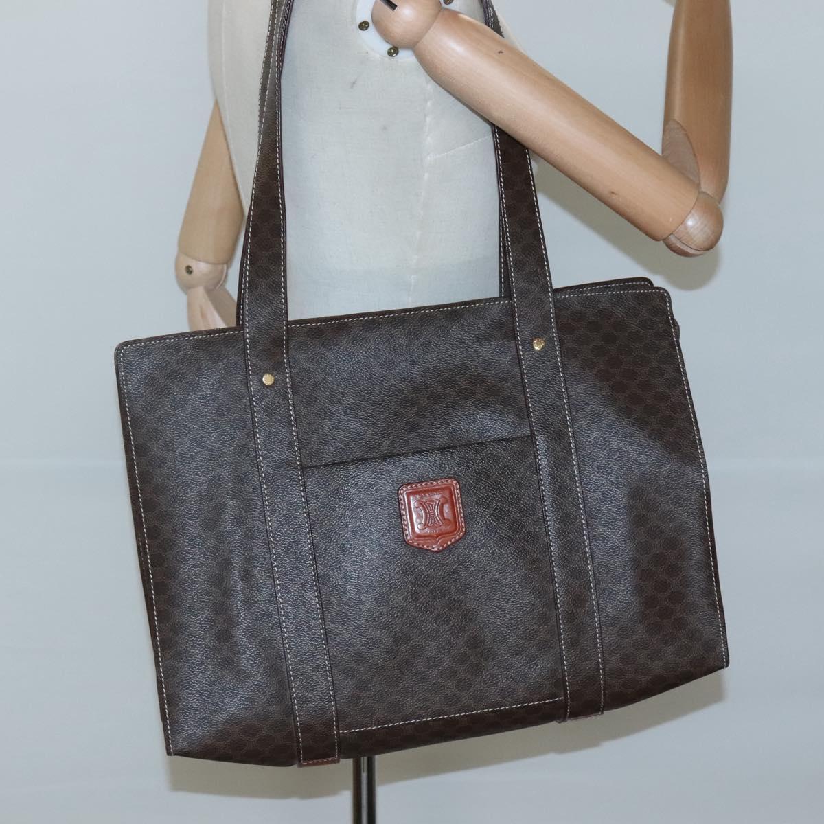 CELINE Macadam Canvas Tote Bag PVC Leather Brown Gold Auth 117440