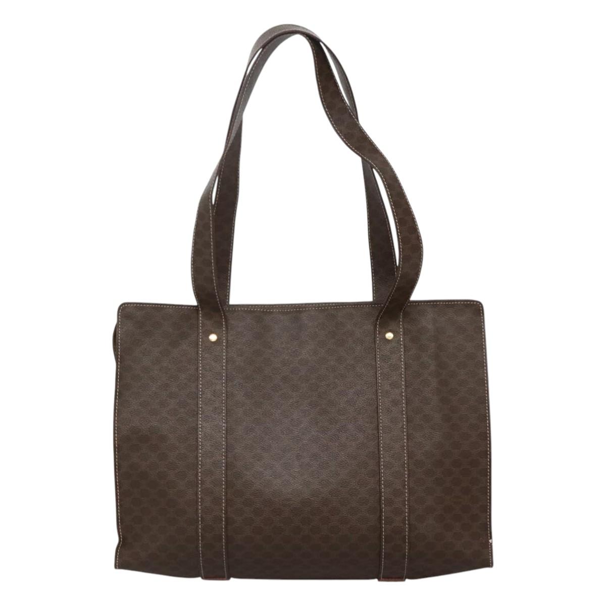 CELINE Macadam Canvas Tote Bag PVC Leather Brown Gold Auth 117440