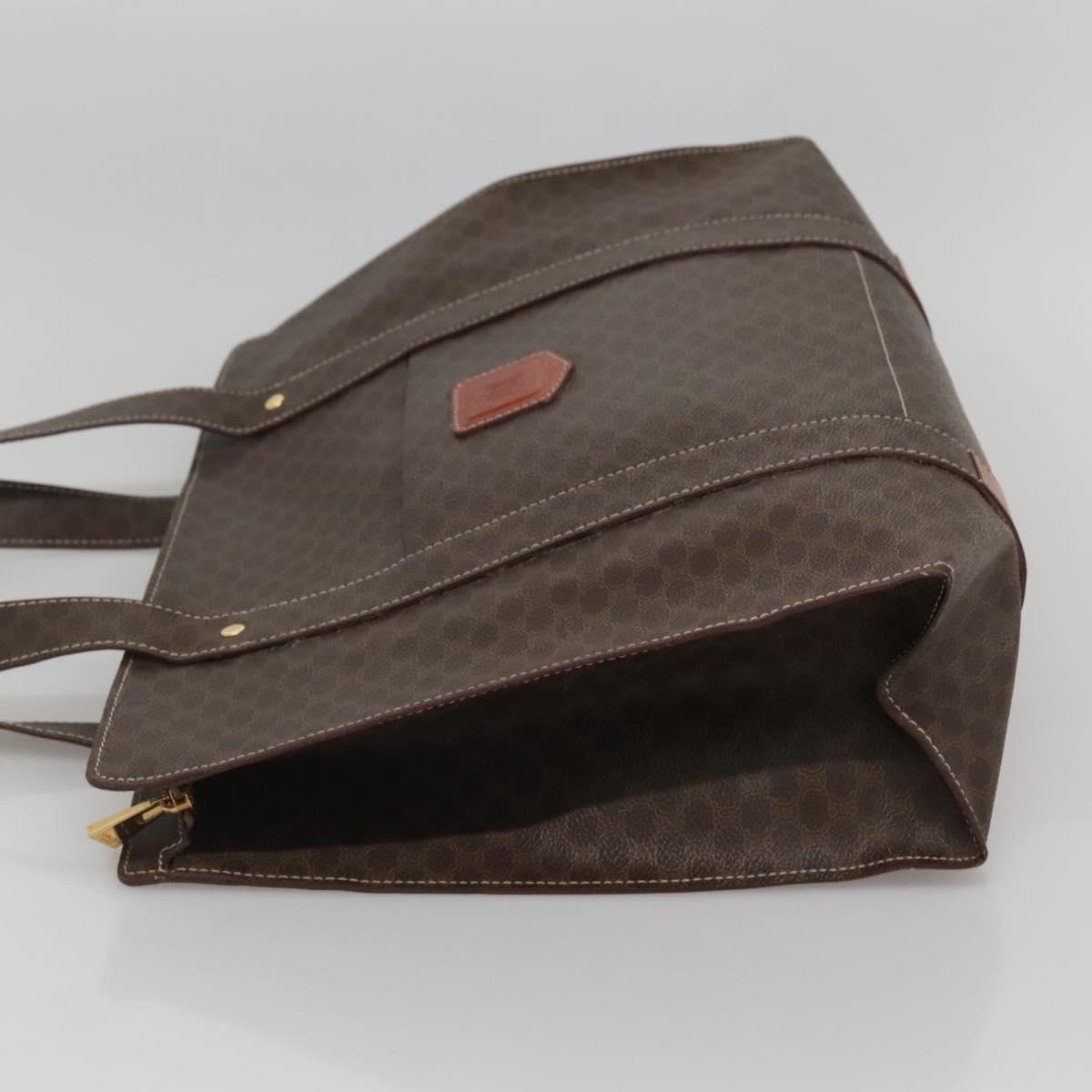 CELINE Macadam Canvas Tote Bag PVC Leather Brown Gold Auth 117440
