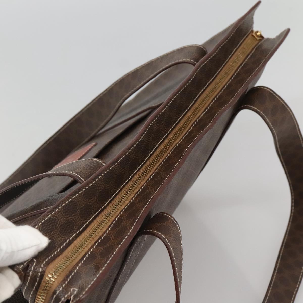 CELINE Macadam Canvas Tote Bag PVC Leather Brown Gold Auth 117440