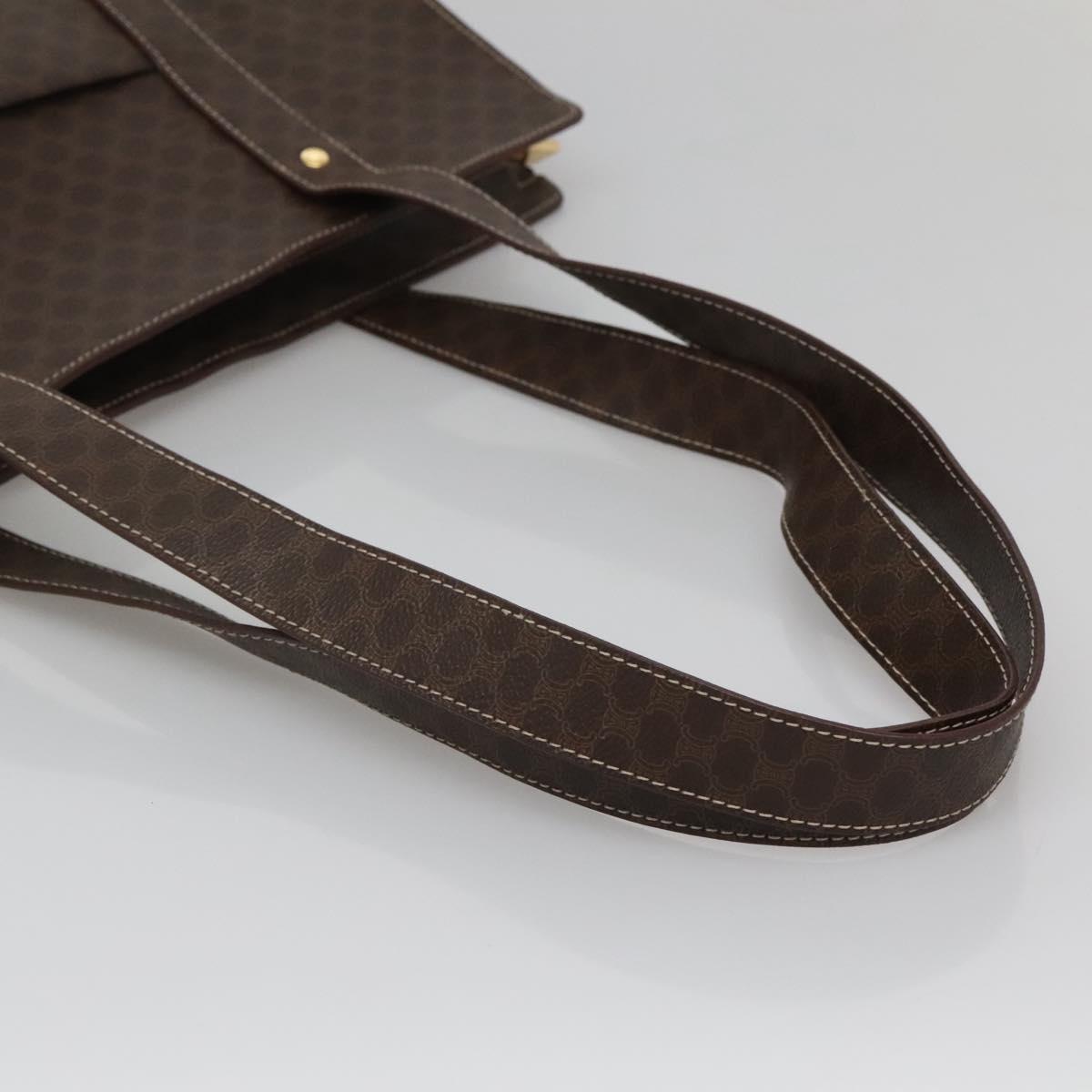 CELINE Macadam Canvas Tote Bag PVC Leather Brown Gold Auth 117440