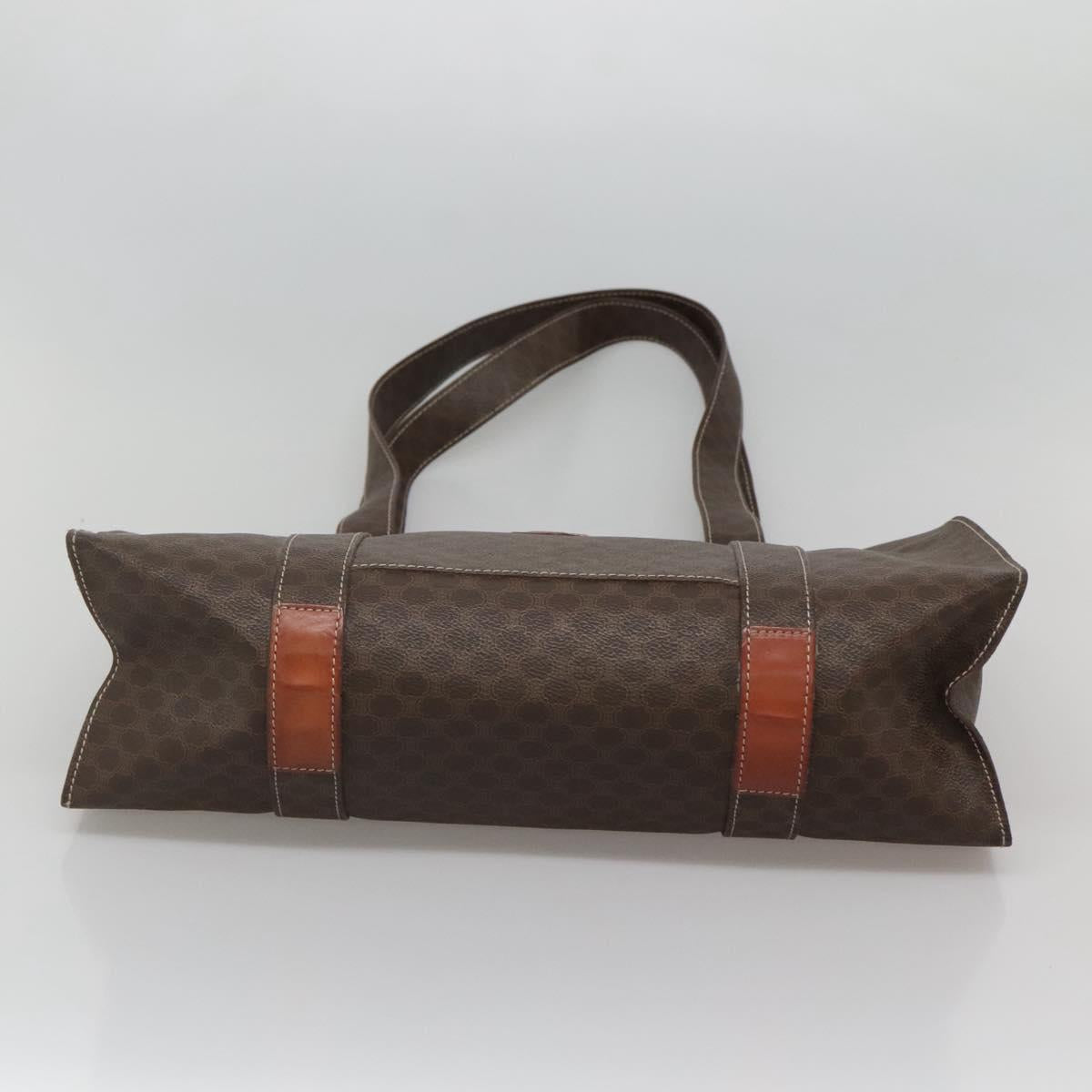 CELINE Macadam Canvas Tote Bag PVC Leather Brown Gold Auth 117440