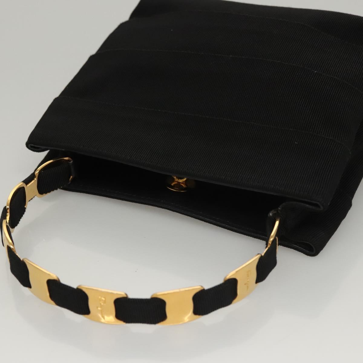 Salvatore Ferragamo Vala Hand Bag Canvas Black Auth 117491