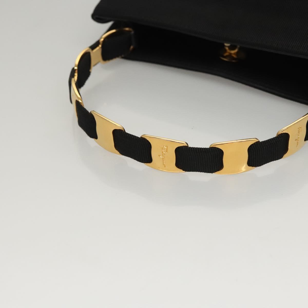 Salvatore Ferragamo Vala Hand Bag Canvas Black Auth 117491