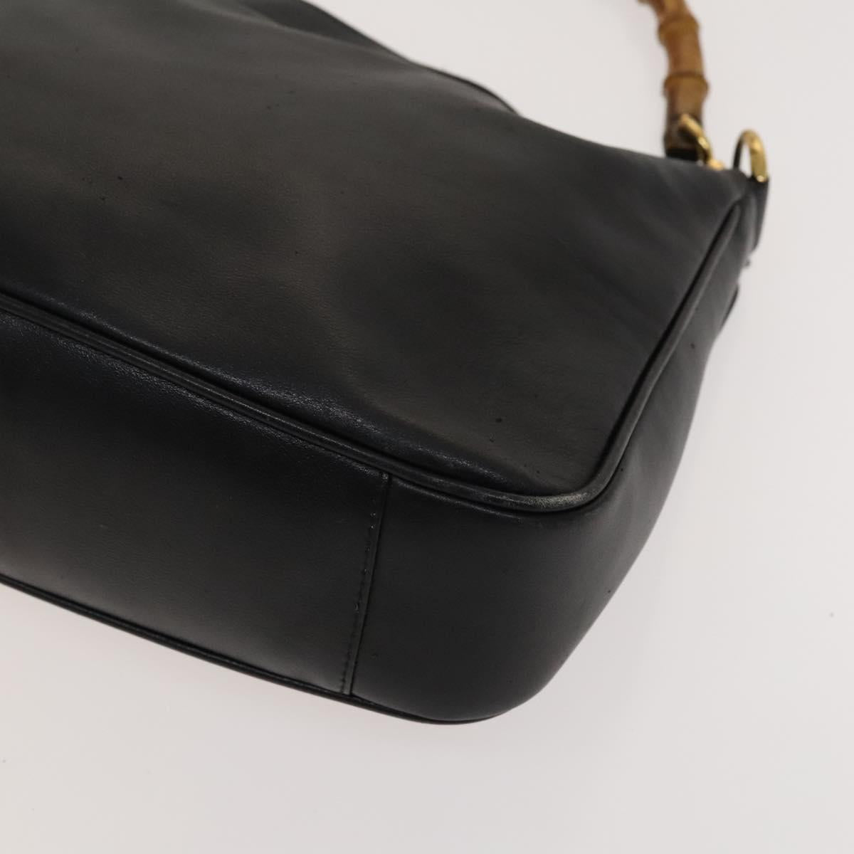GUCCI Bamboo Hand Bag Leather 2way Black Gold 001 2113 1638 Auth 117509