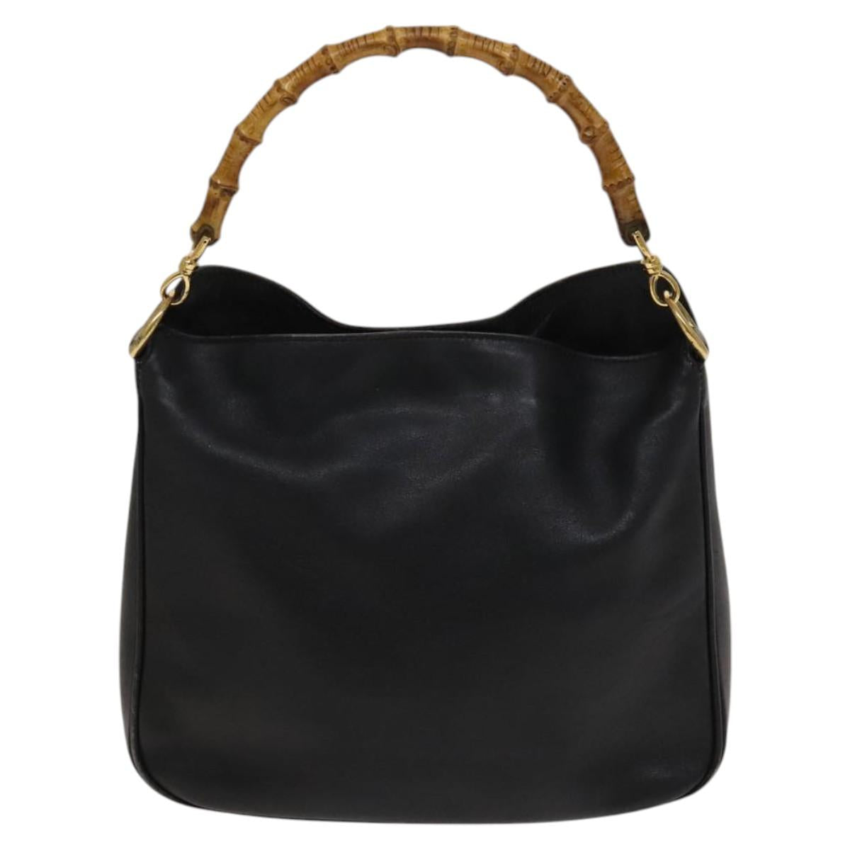 GUCCI Bamboo Hand Bag Leather 2way Black Gold 001 2113 1638 Auth 117509