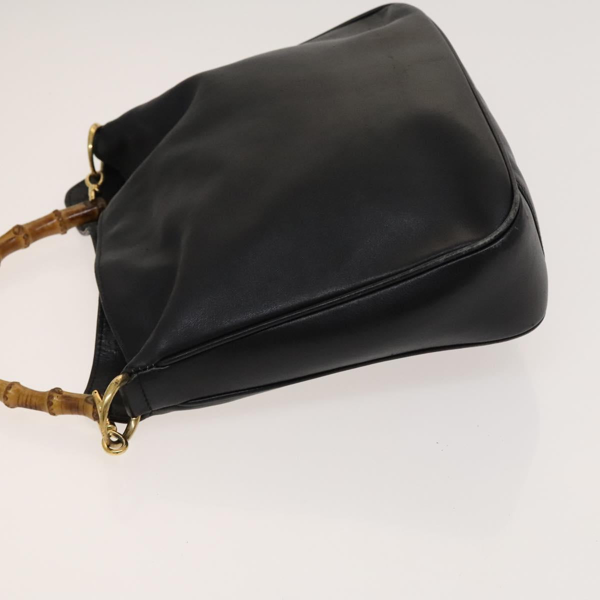 GUCCI Bamboo Hand Bag Leather 2way Black Gold 001 2113 1638 Auth 117509