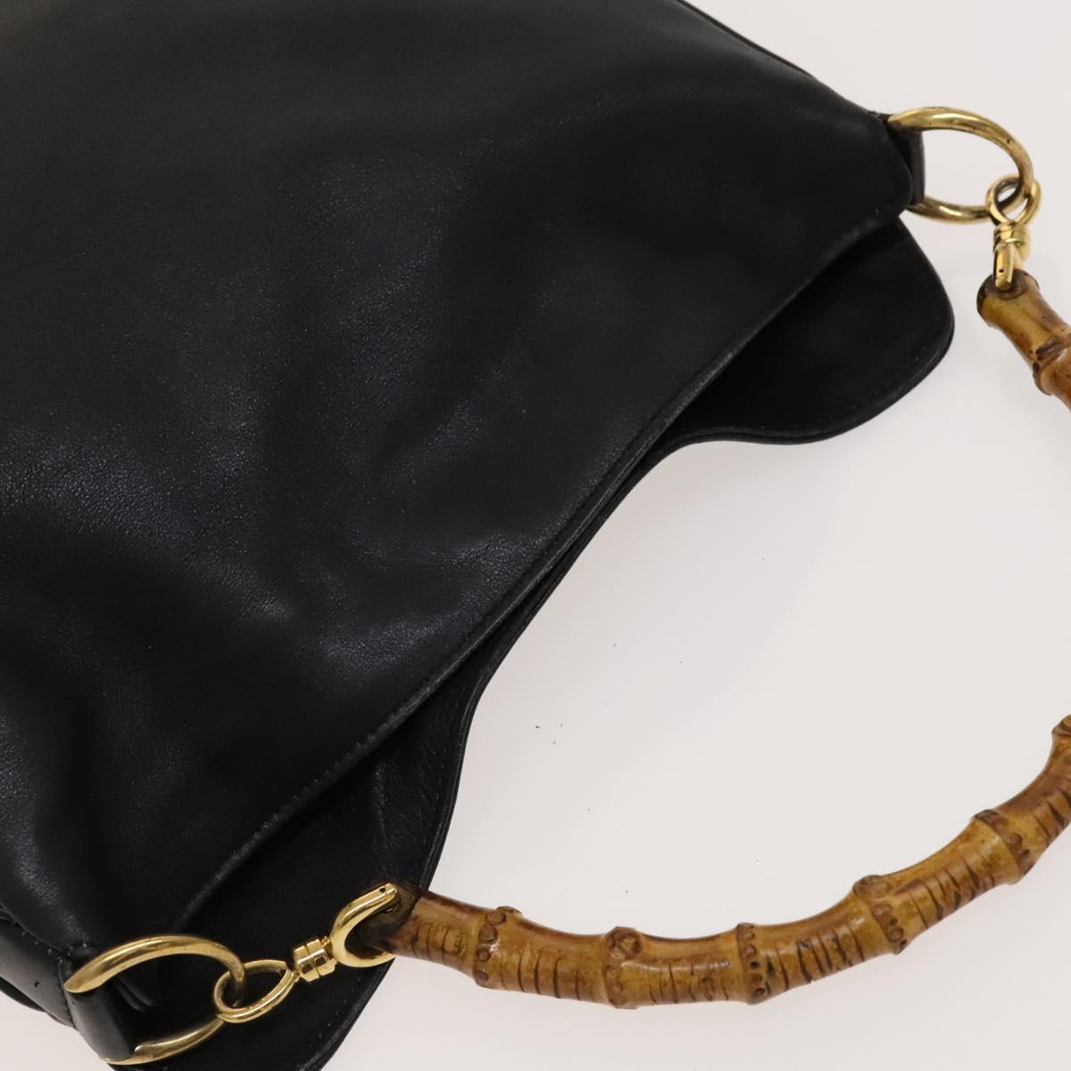 GUCCI Bamboo Hand Bag Leather 2way Black Gold 001 2113 1638 Auth 117509