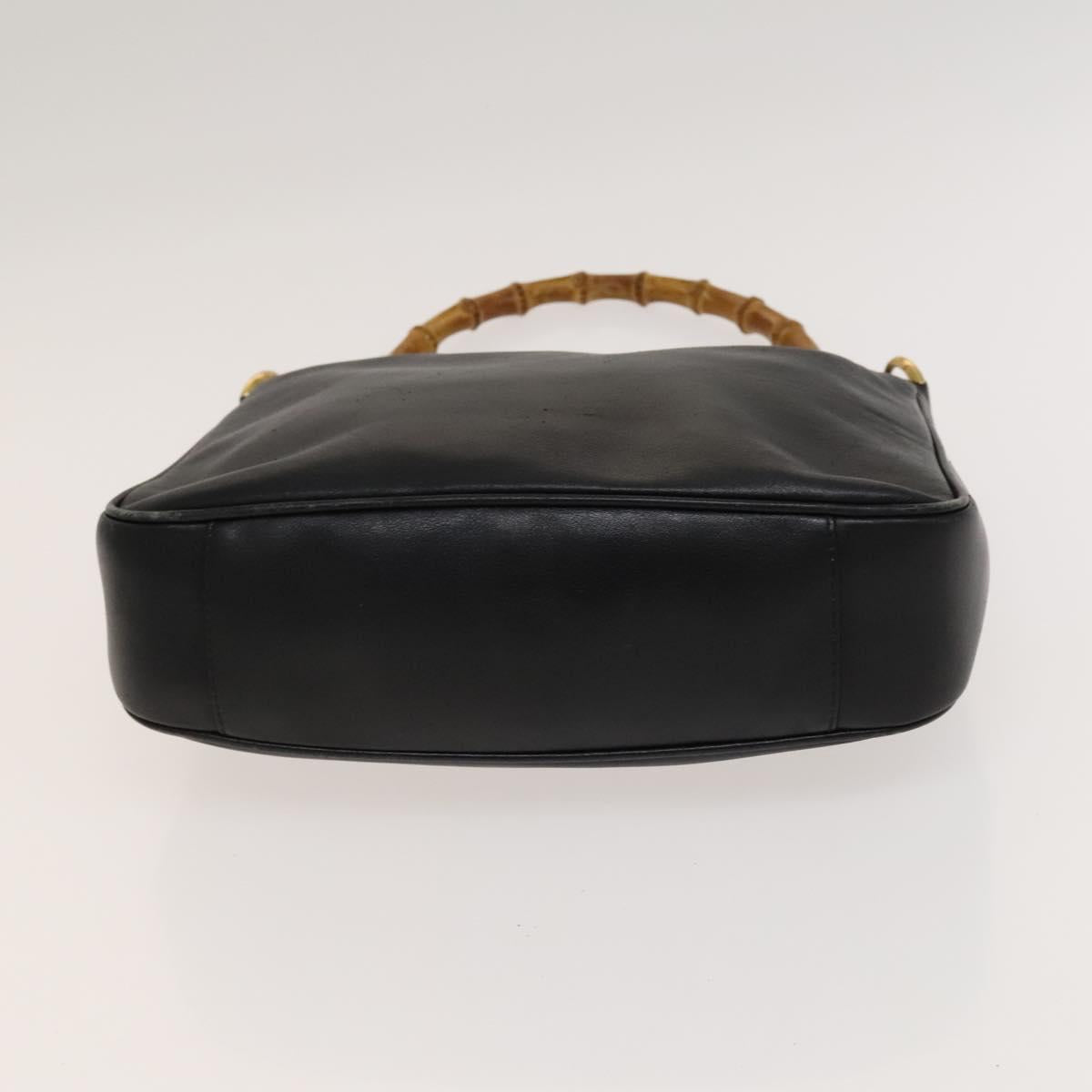 GUCCI Bamboo Hand Bag Leather 2way Black Gold 001 2113 1638 Auth 117509