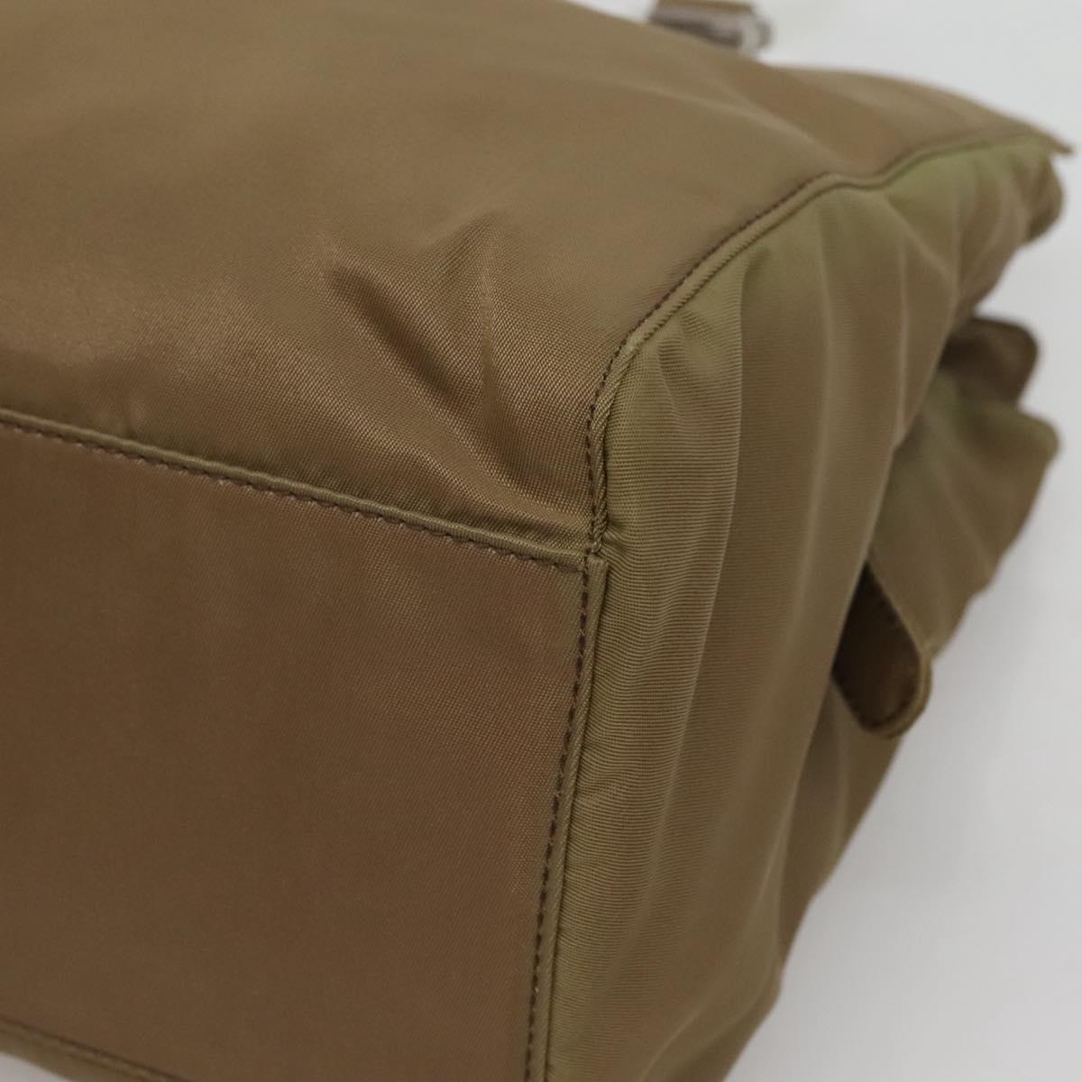 PRADA Hand Bag Nylon Khaki Silver Auth 117534