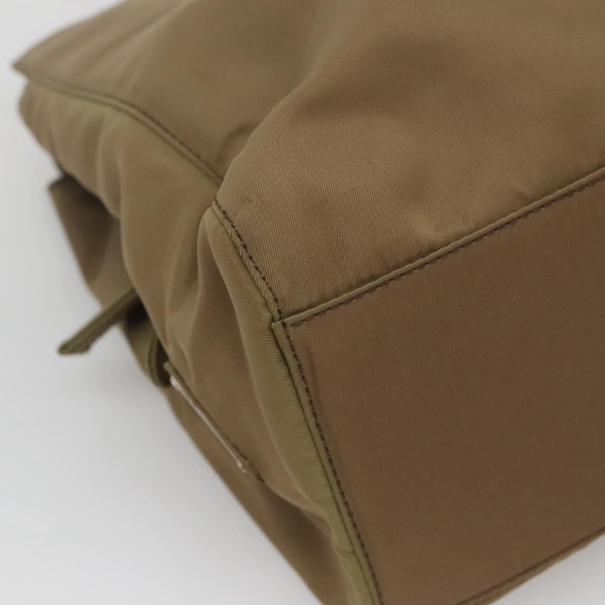 PRADA Hand Bag Nylon Khaki Silver Auth 117534