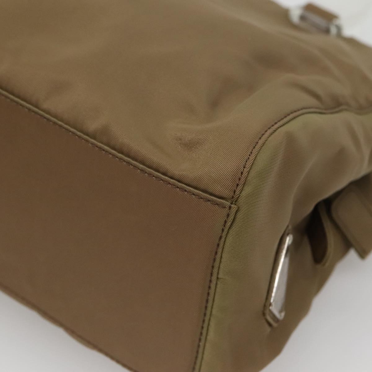 PRADA Hand Bag Nylon Khaki Silver Auth 117534